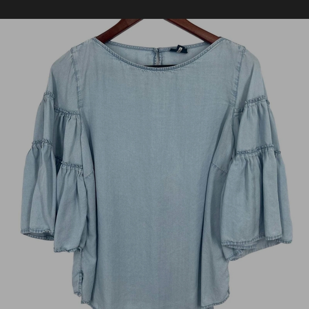 J. Jill Light Blue Bell Sleeve Blouse